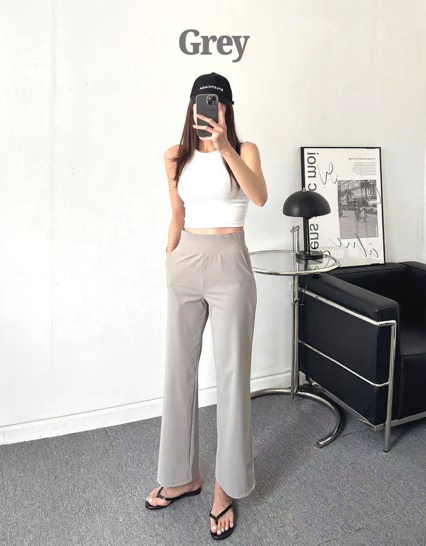 Dw036冰爽料高腰直筒褲