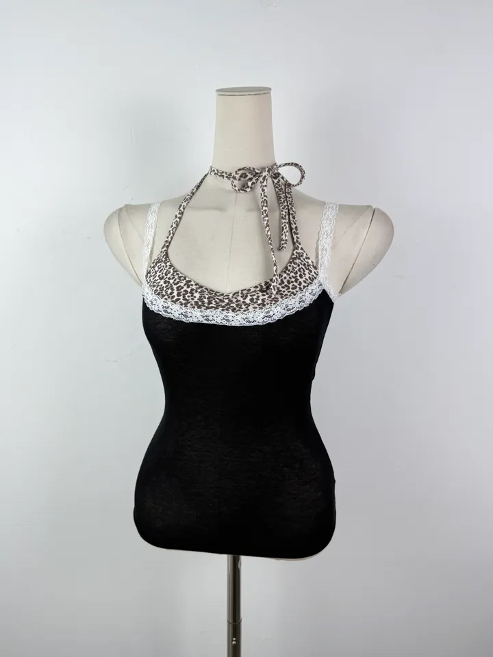 Leopard Patchwork Halter Cami Top