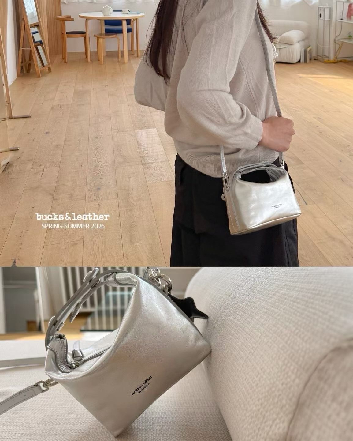 BUTTON CROSS BAG 光面牛皮 | 羊皮