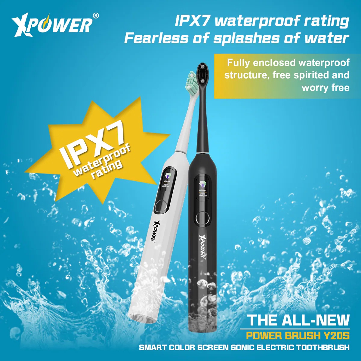 XPower 全新一代 Power Brush Y20S 智能彩屏聲波電動牙刷