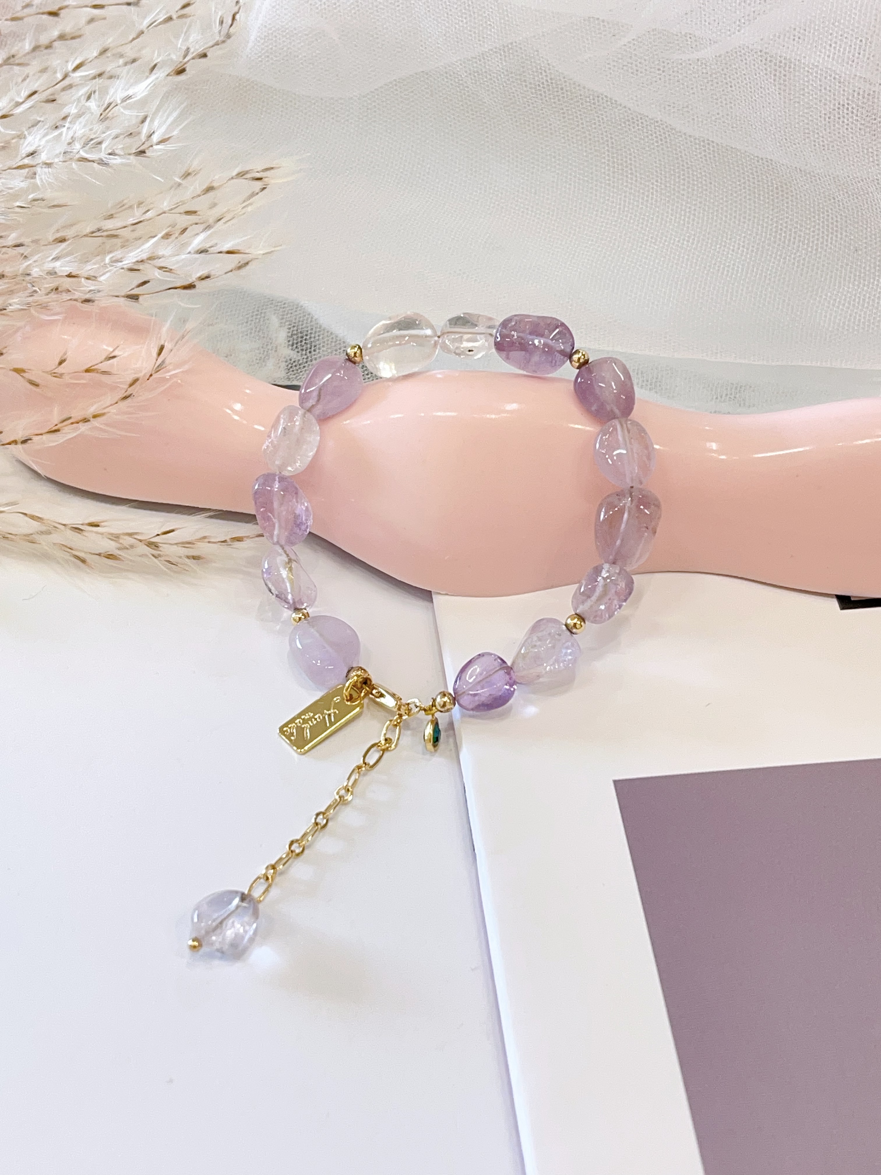 💜 薰衣草紫水晶碎石 × 白水晶碎石手串 Lavender Amethyst Chips & Clear Quartz Chips