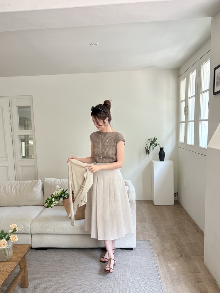 Crochet Boat Neck Knit Top (Brown)