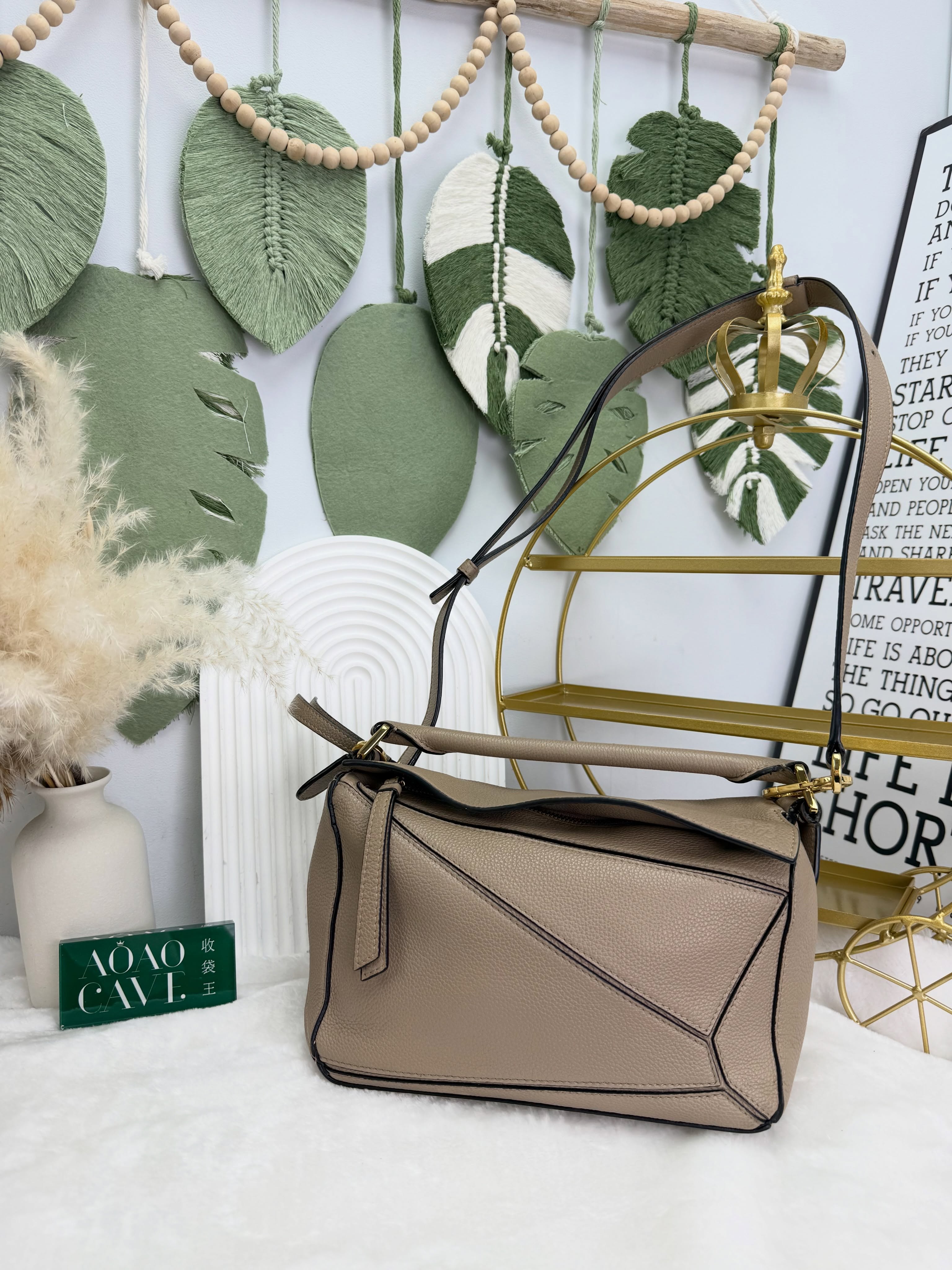 Loewe✨PRE OWNED 💥Small Puzzle沙金色 手提單肩斜肩包🤎