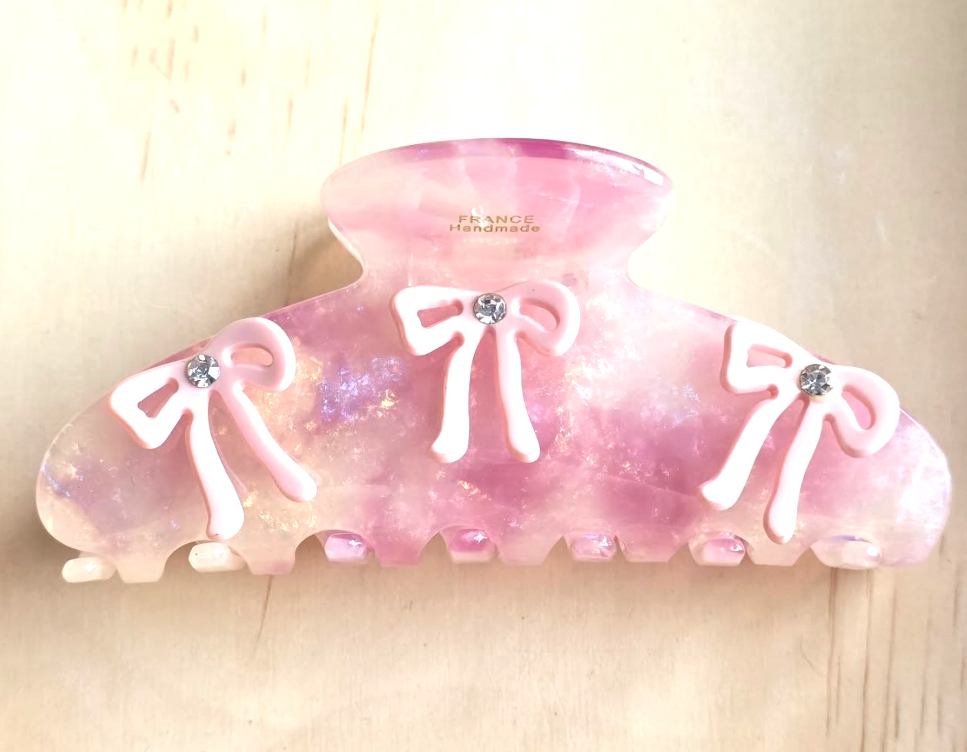 France Handmade Pink Bow Hair Claw Clip