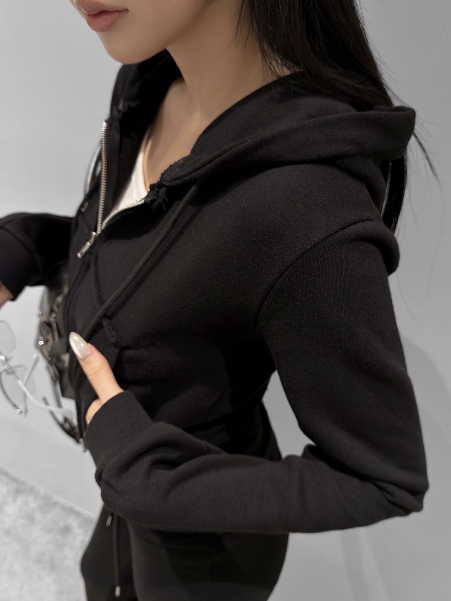 Distressed Cropped Zip-Up Hoodie