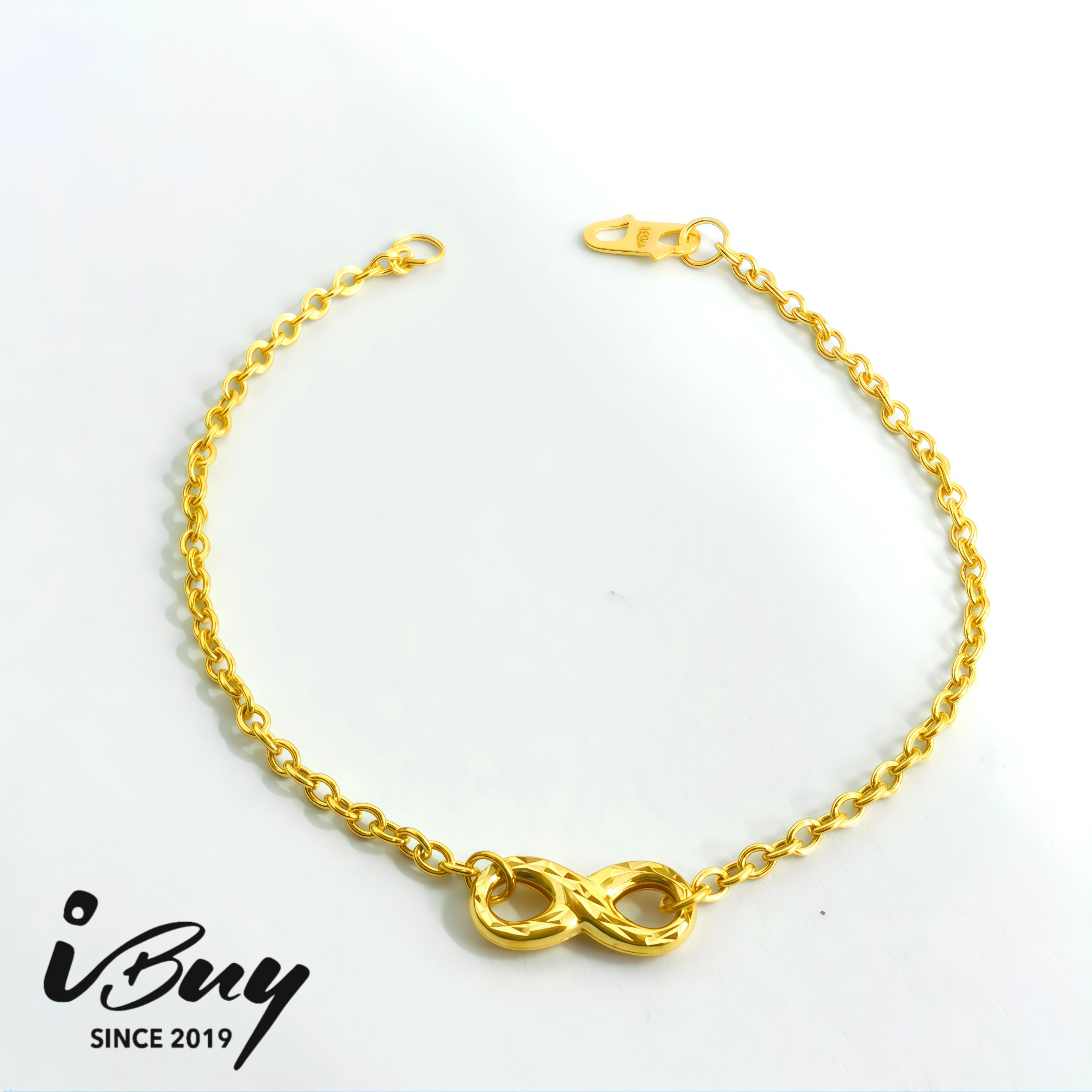 916 GOLD D.CUT INFINITY HOLLOW CABLE BRACELET 916 金 菱格纹无限标致空心万字手链