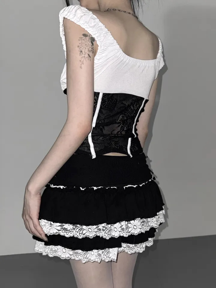 Ruched Sheer Lace Panel Corset Top