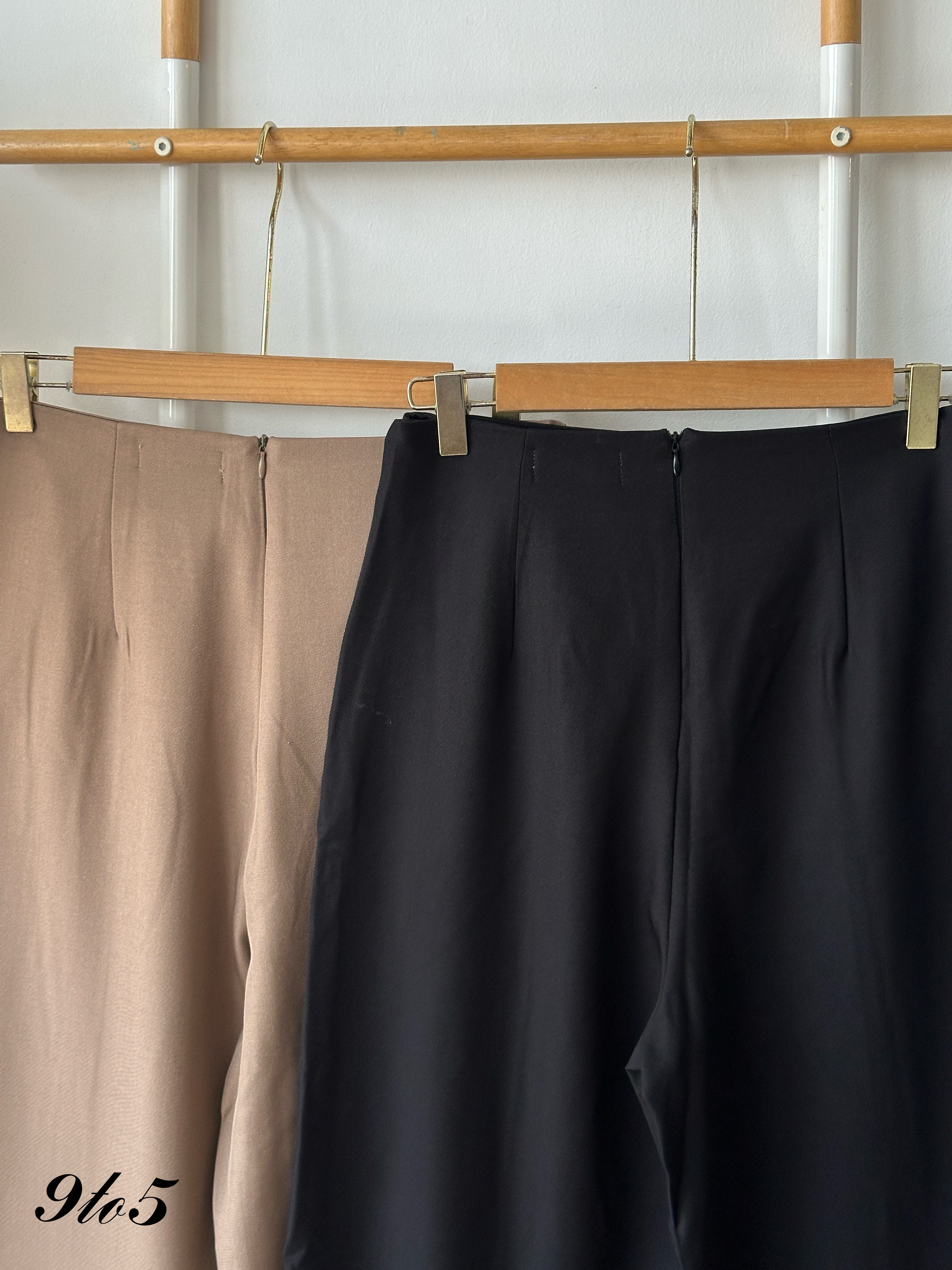 S2002 Wide Leg Long Pants - Black & Brown