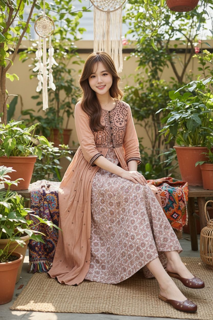 Pink Sleeveless OP with dried rose See-through Jacket #438