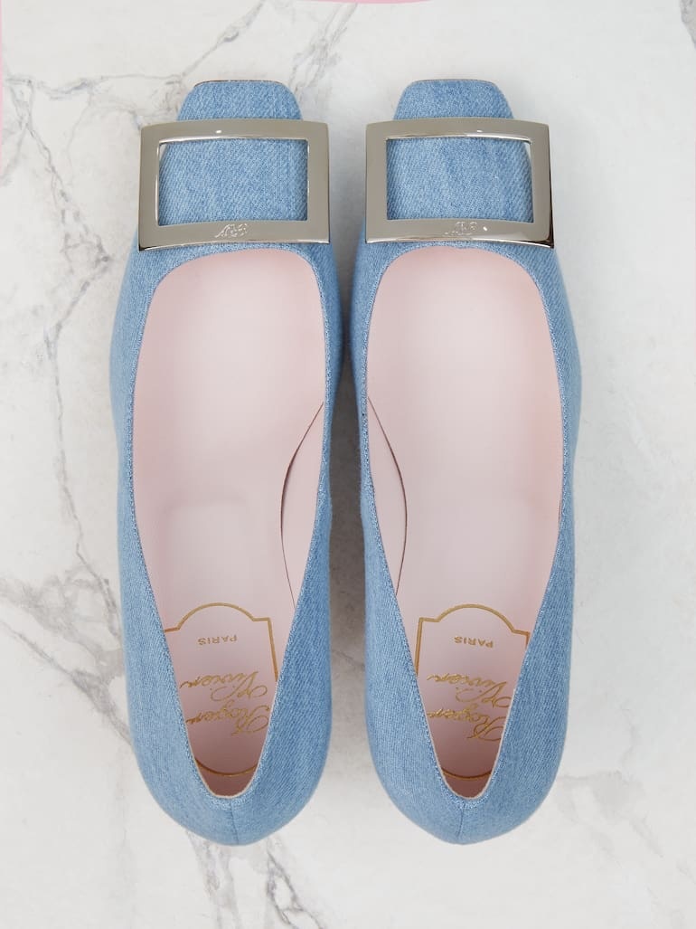 ［Preloved] New Roger Vivier denim pointed-toe kitten heels