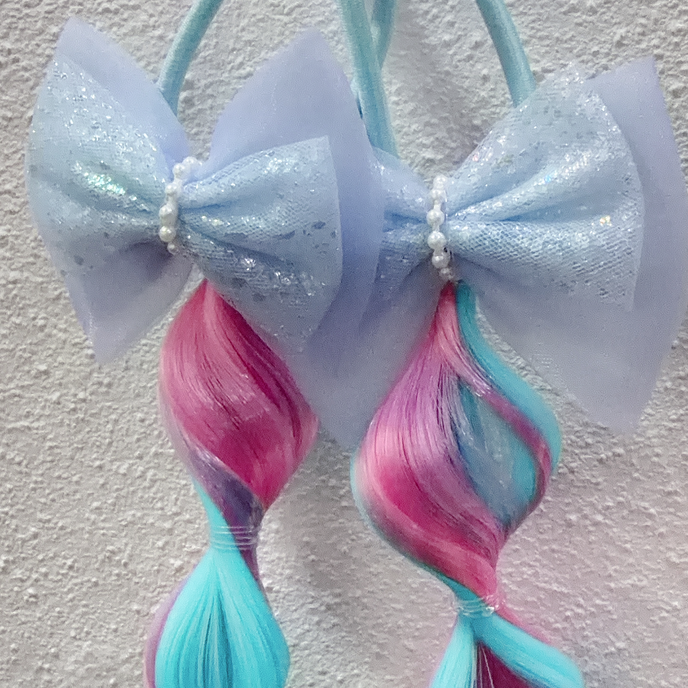 Girls Colorful Bubble Braids Wig Hair Ties with Glitter Bow 女孩繽紛泡泡假髮辮子髮圈附閃亮蝴蝶結