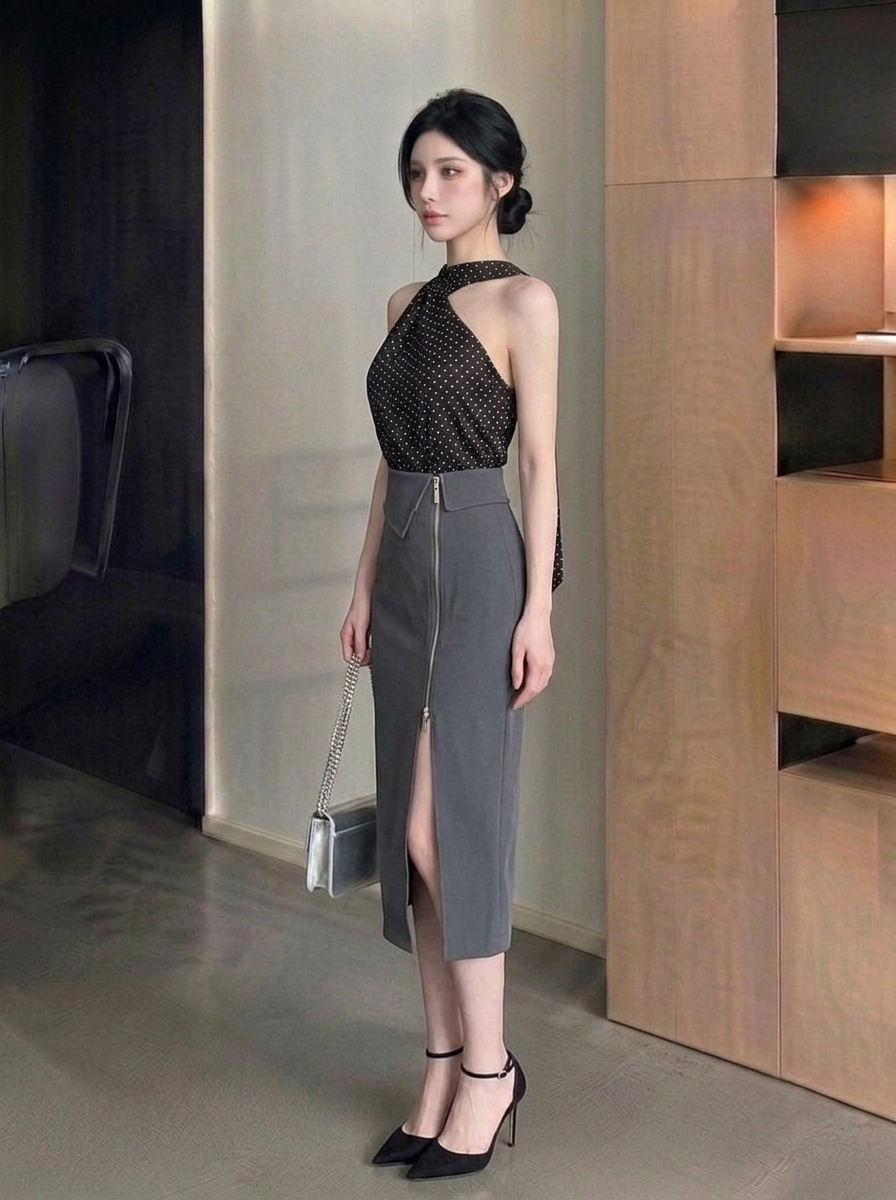 Front Zipper Midi Skirt M239