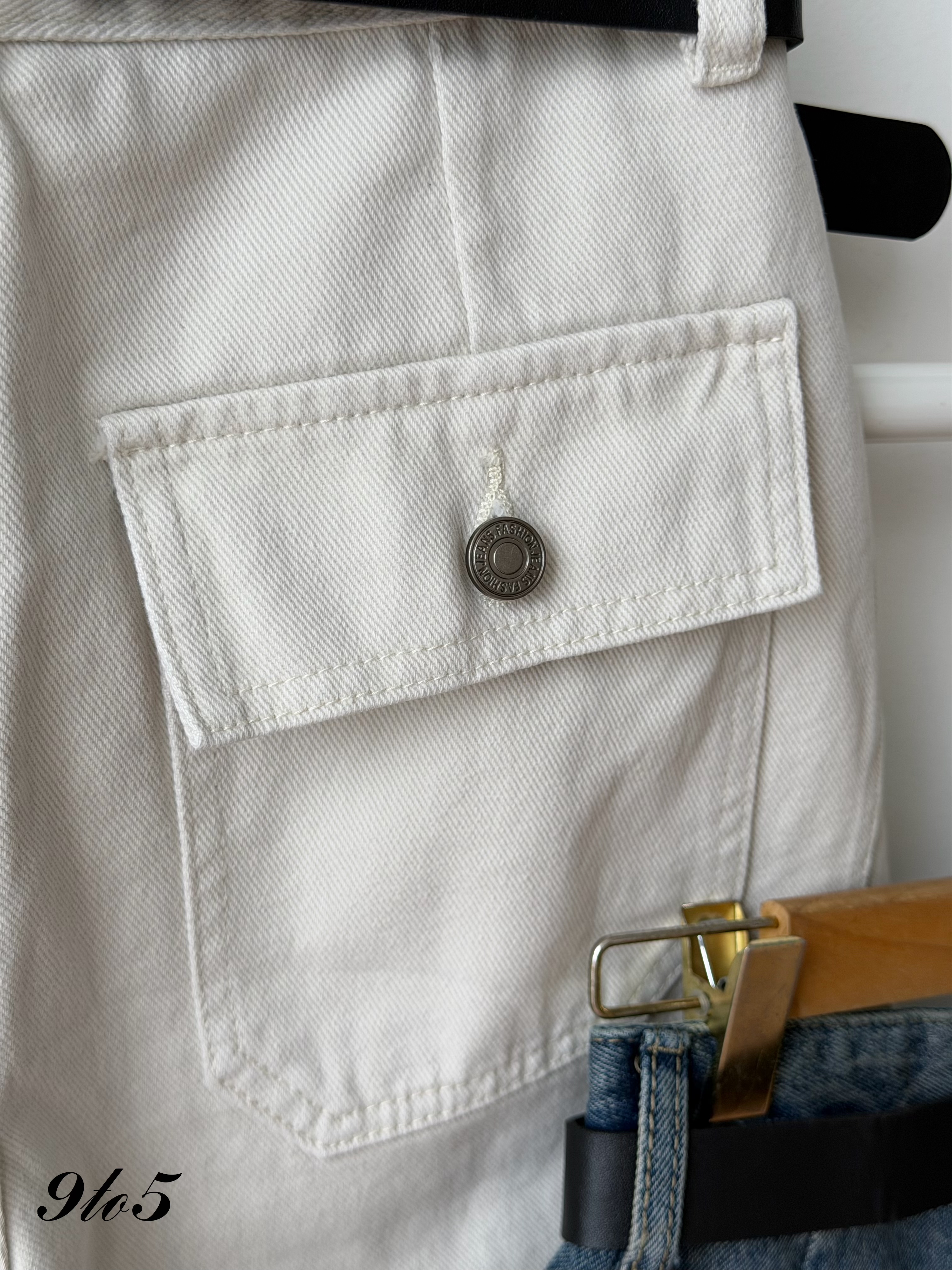 S2017 A Line Denim Short Pants - Beige & Blue