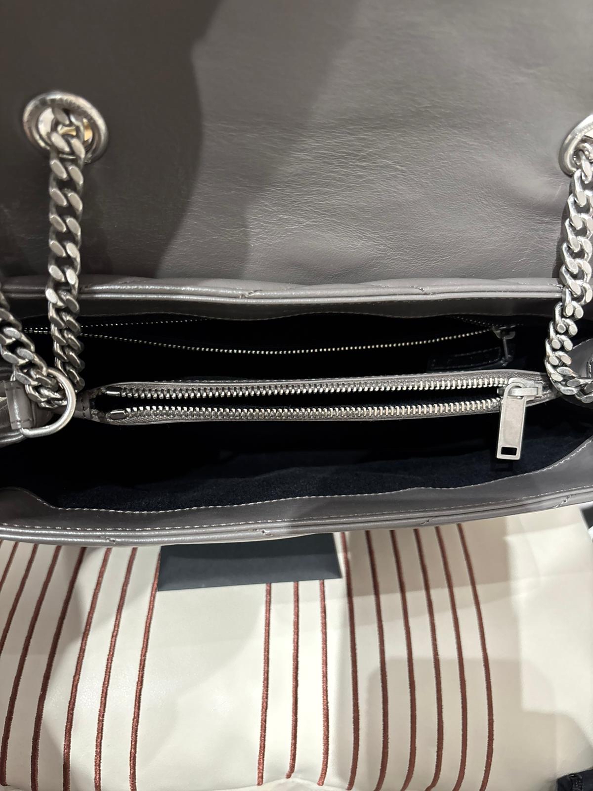 YSL Saint Laurent Loulou Grey Calfskin Chain Shoulder Bag  100%Authentic ,98%new  ✅ certificate card✅dust bag