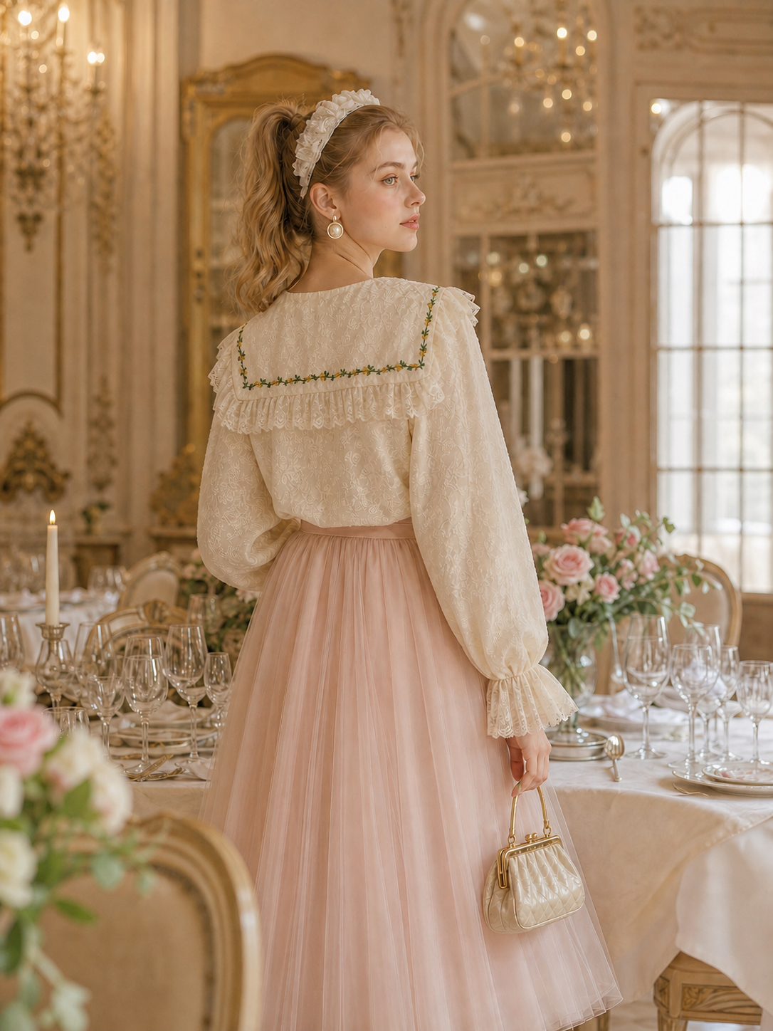 花卉刺繡蕾絲大領子公主襯衫 Vintage Floral Lace Heritage Blouse