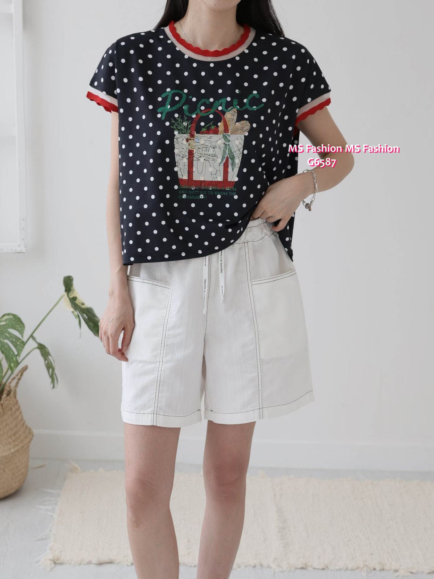 G6587 靚print波點top