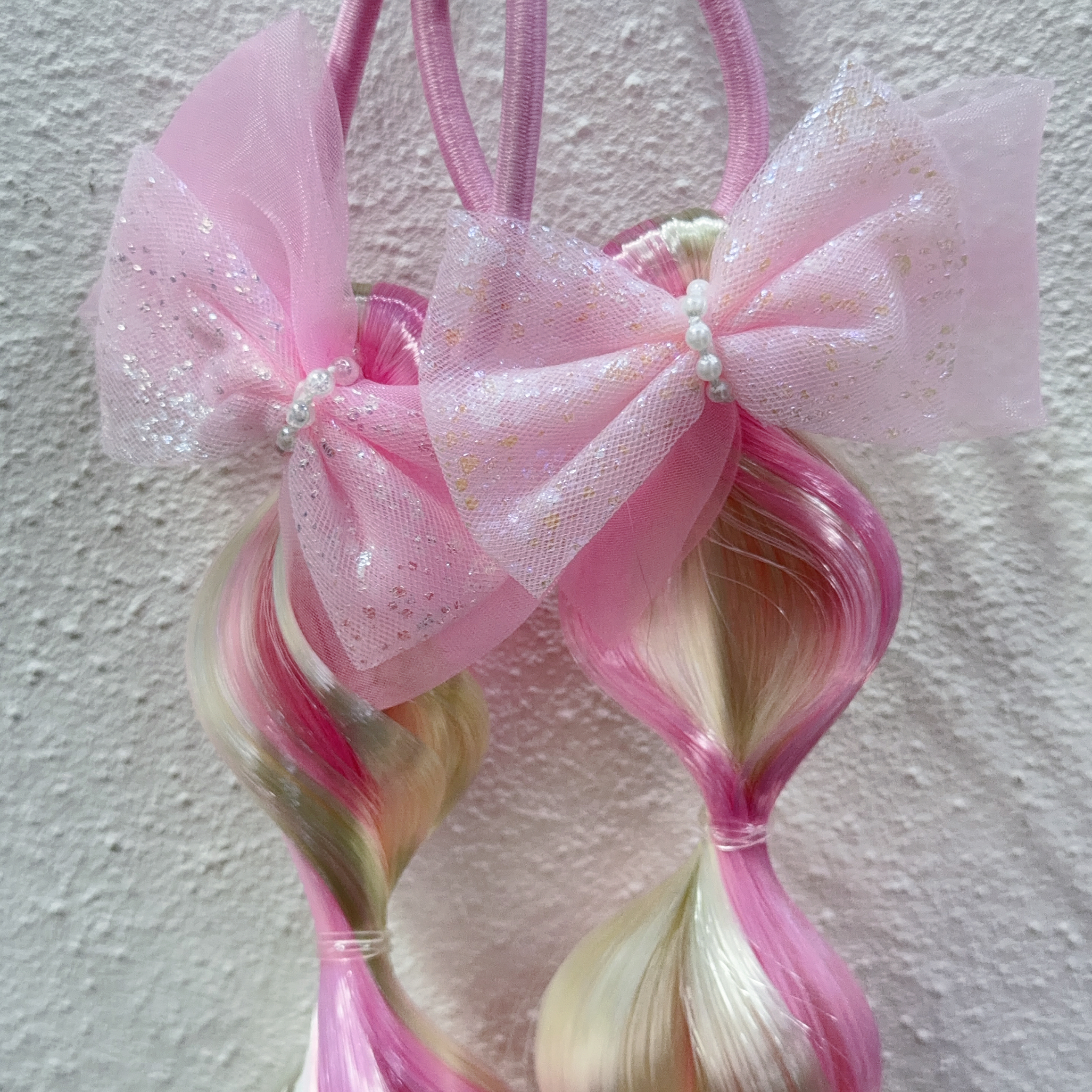 Girls Colorful Bubble Braids Wig Hair Ties with Glitter Bow 女孩繽紛泡泡假髮辮子髮圈附閃亮蝴蝶結