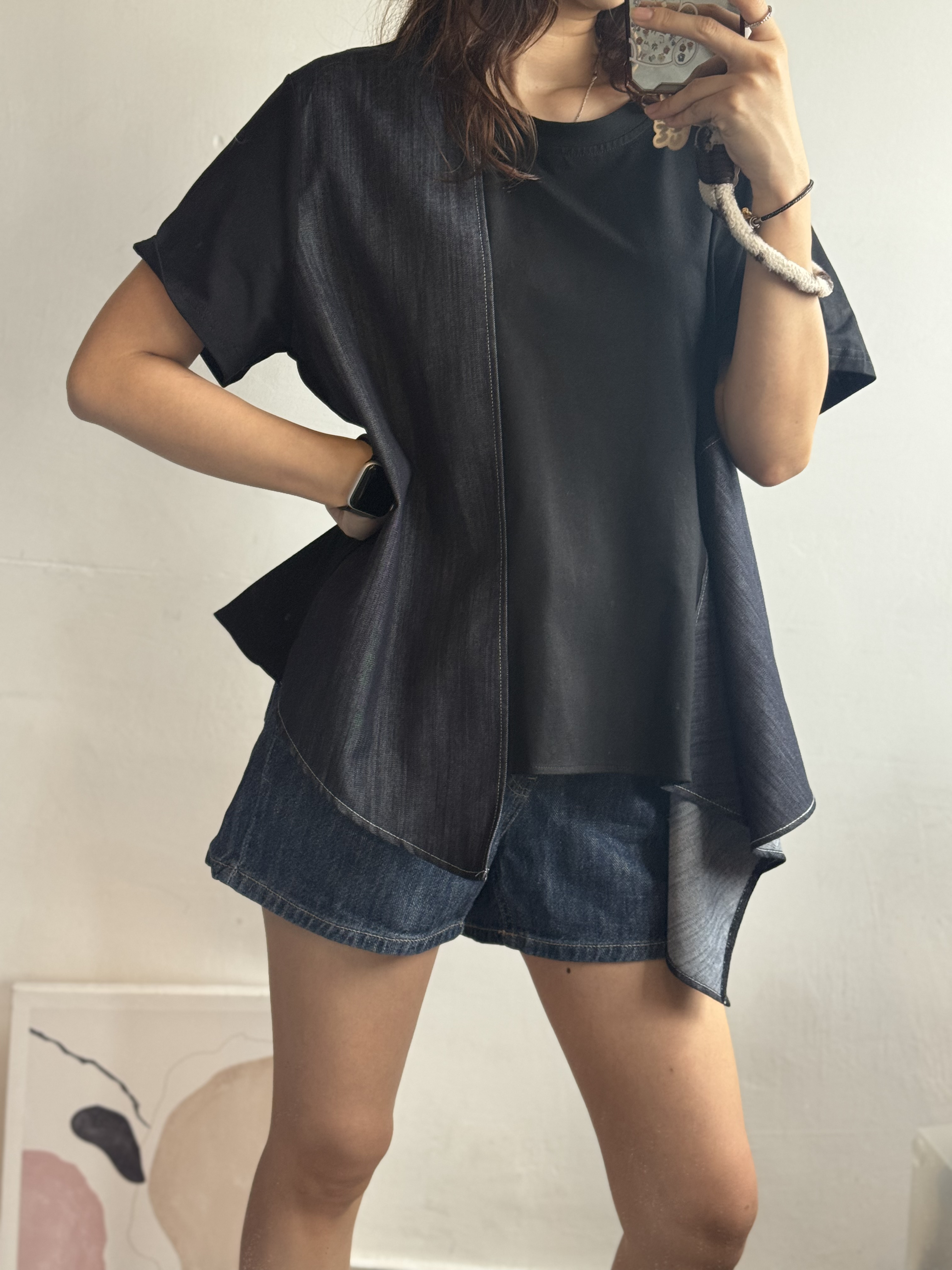 Cotton 拼牛仔傘Top