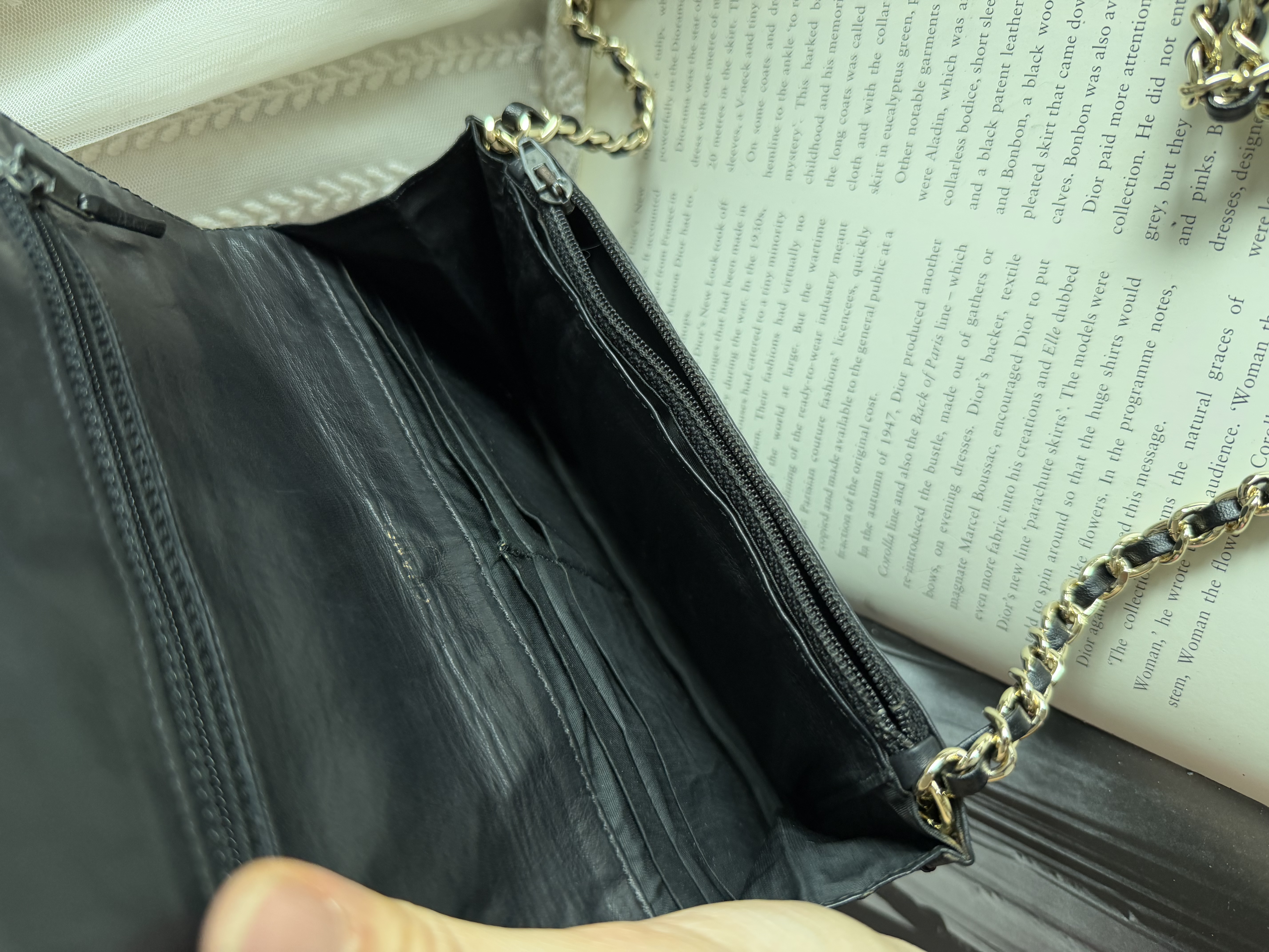 Vintage chanel black caviar leather long wallet