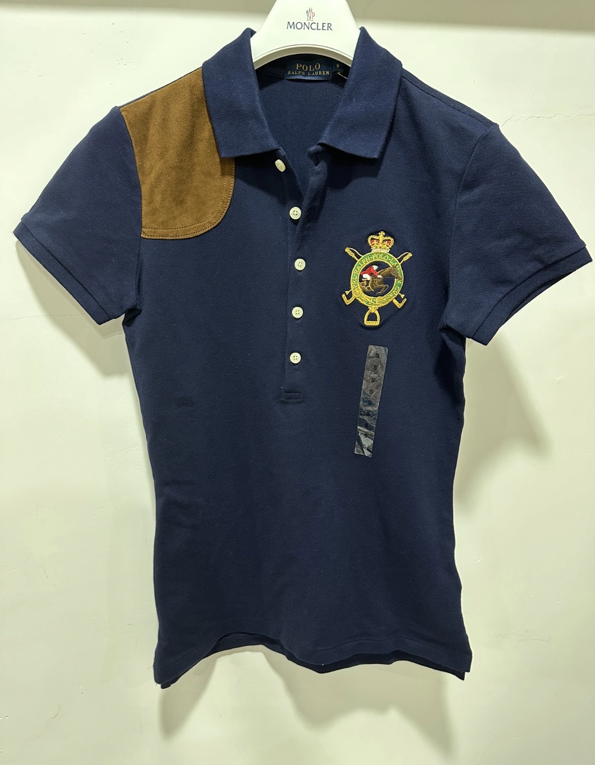Ralph Lauren 猄皮膊皇冠賽馬刺繡print 深藍色polo shirt