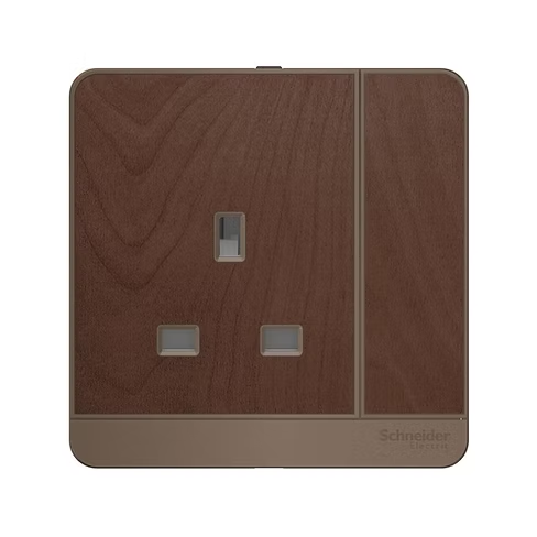 施耐德 AvatarOn 胡桃木 13A單蘇有掣有燈 插座