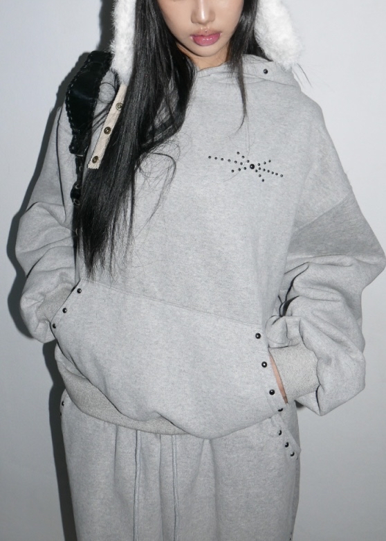 Studded Oversized Fleece Hoodie
