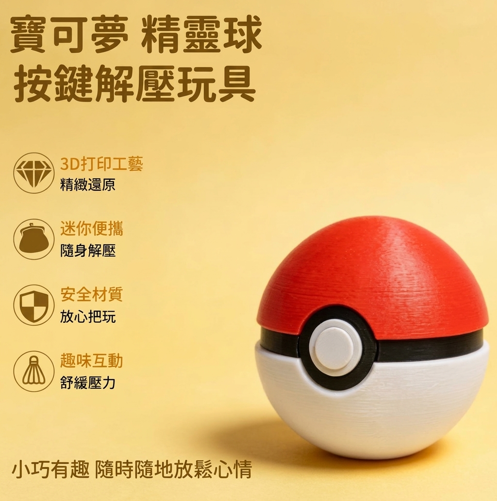 3D 列印寶可夢精靈球按鍵解壓玩具