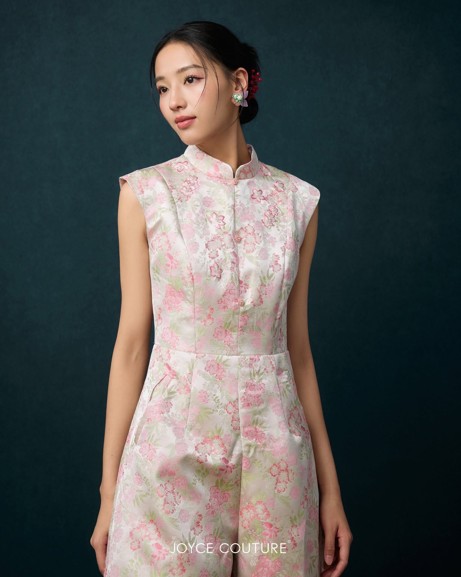 玻璃珠饰旗袍连身裤 D0355