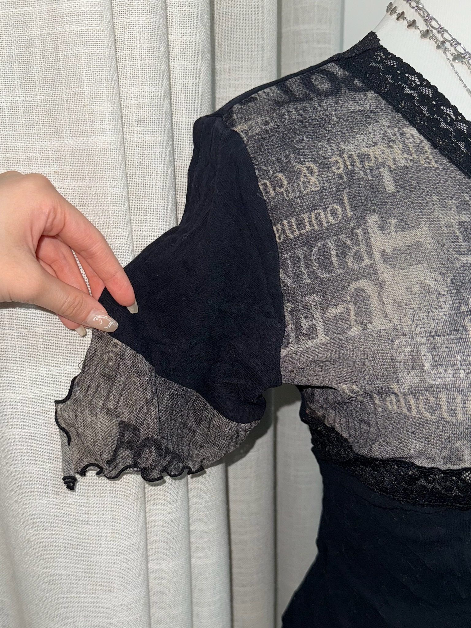 Grunge Aesthetic Graphic Tee with Lace Trim