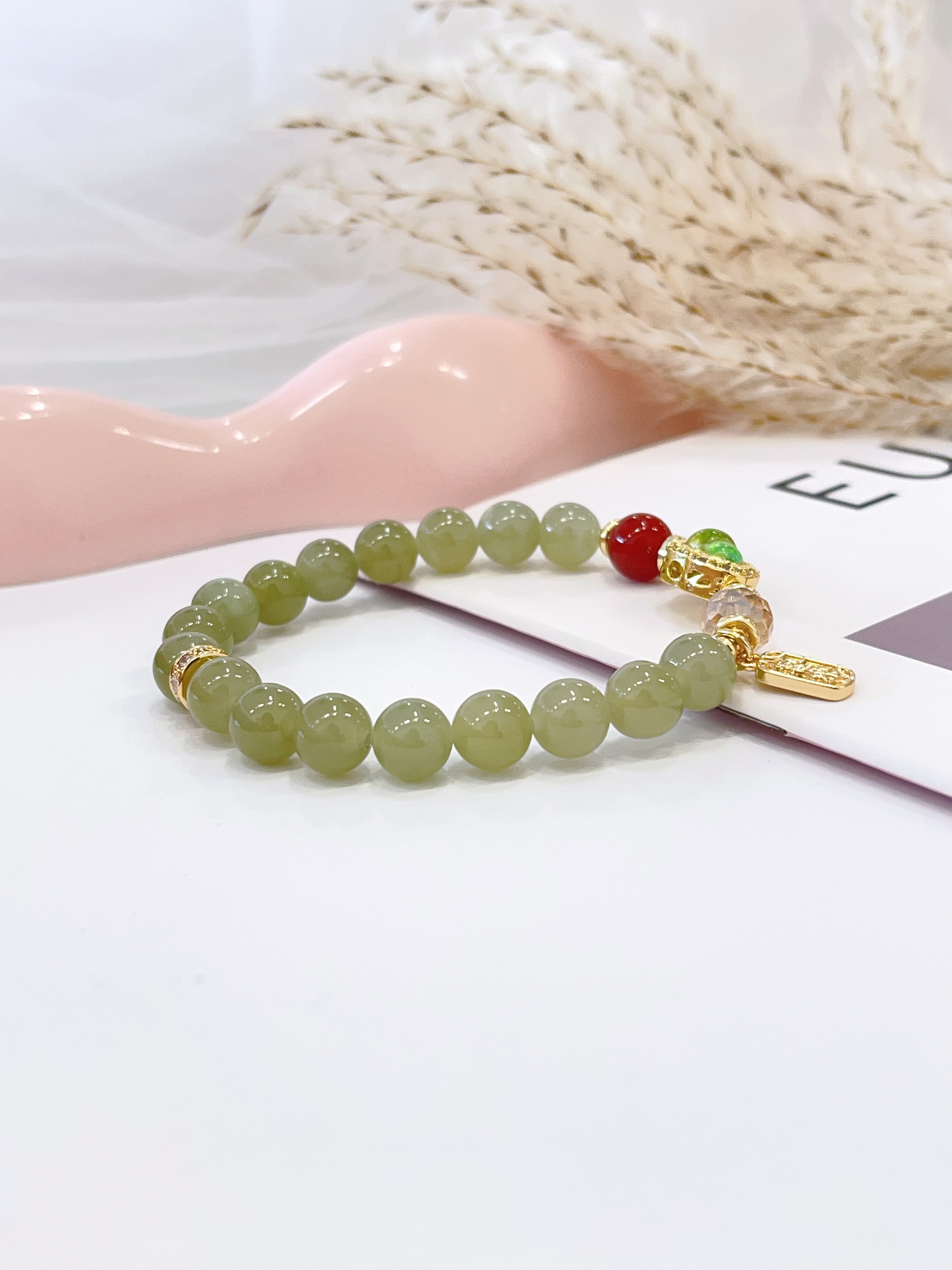 💛 黄塔晶 × 冰飘南红 × 葫芦吊饰手串 Citrine, Icy Nanhong Agate & Gourd Charm | 8mm