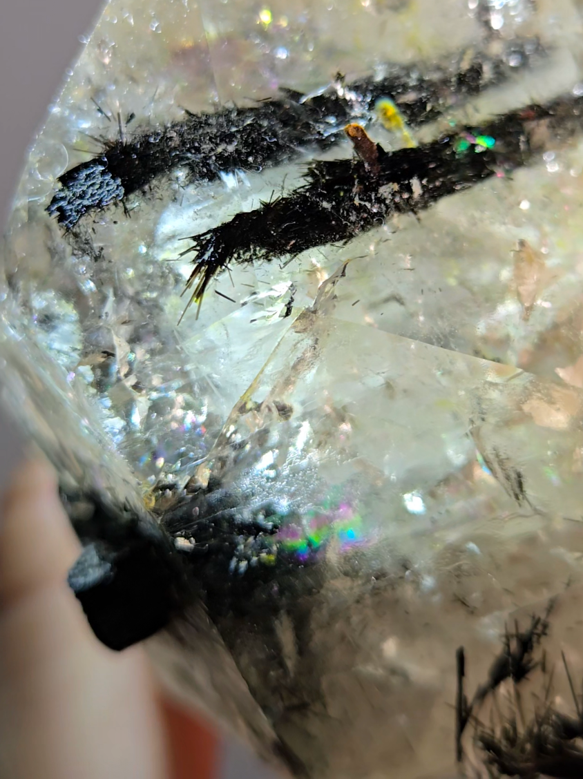 Black tourmaline inclusion smoky quartz with rainbows - RT1457