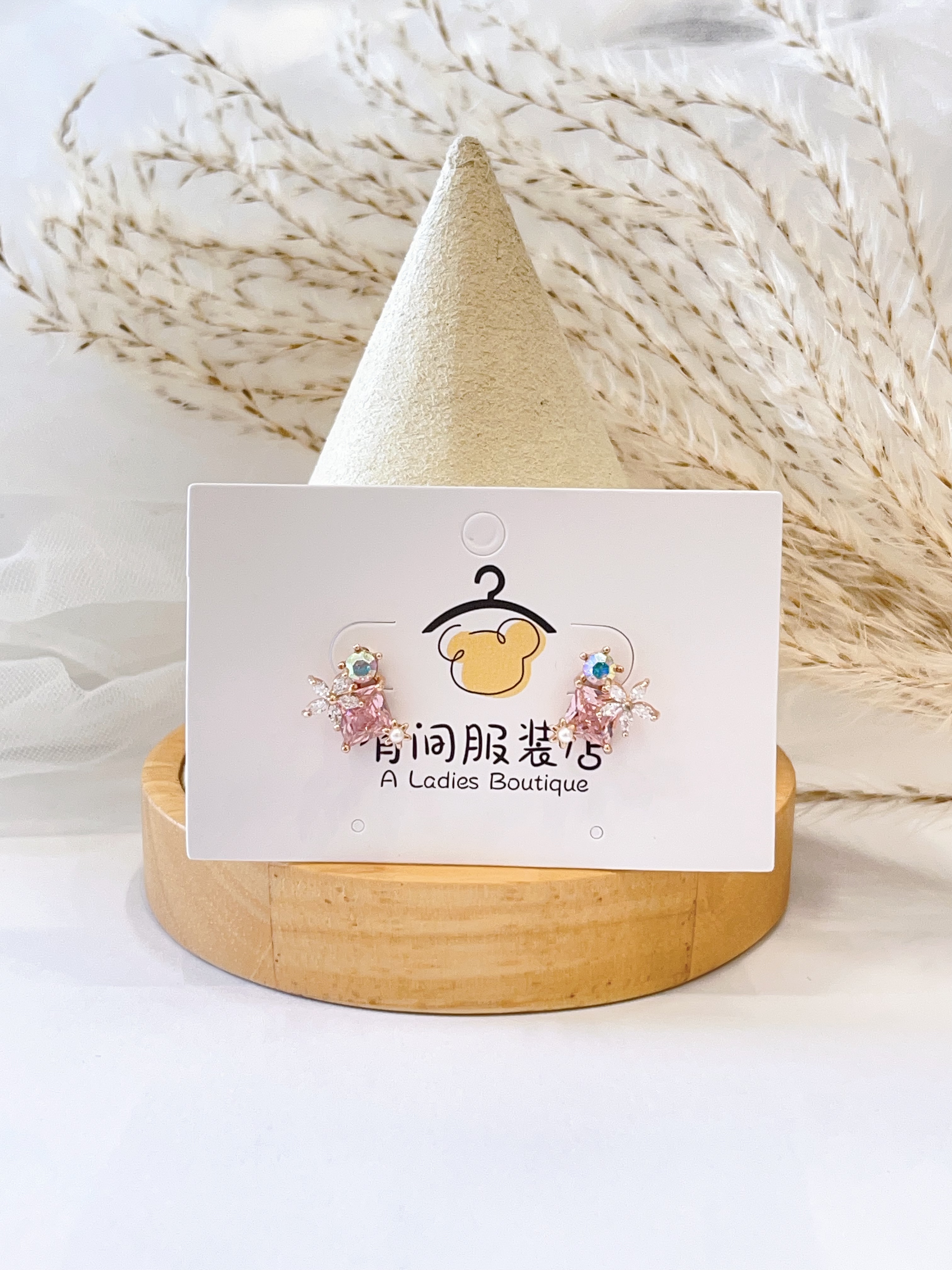 梦幻粉可爱小花耳环