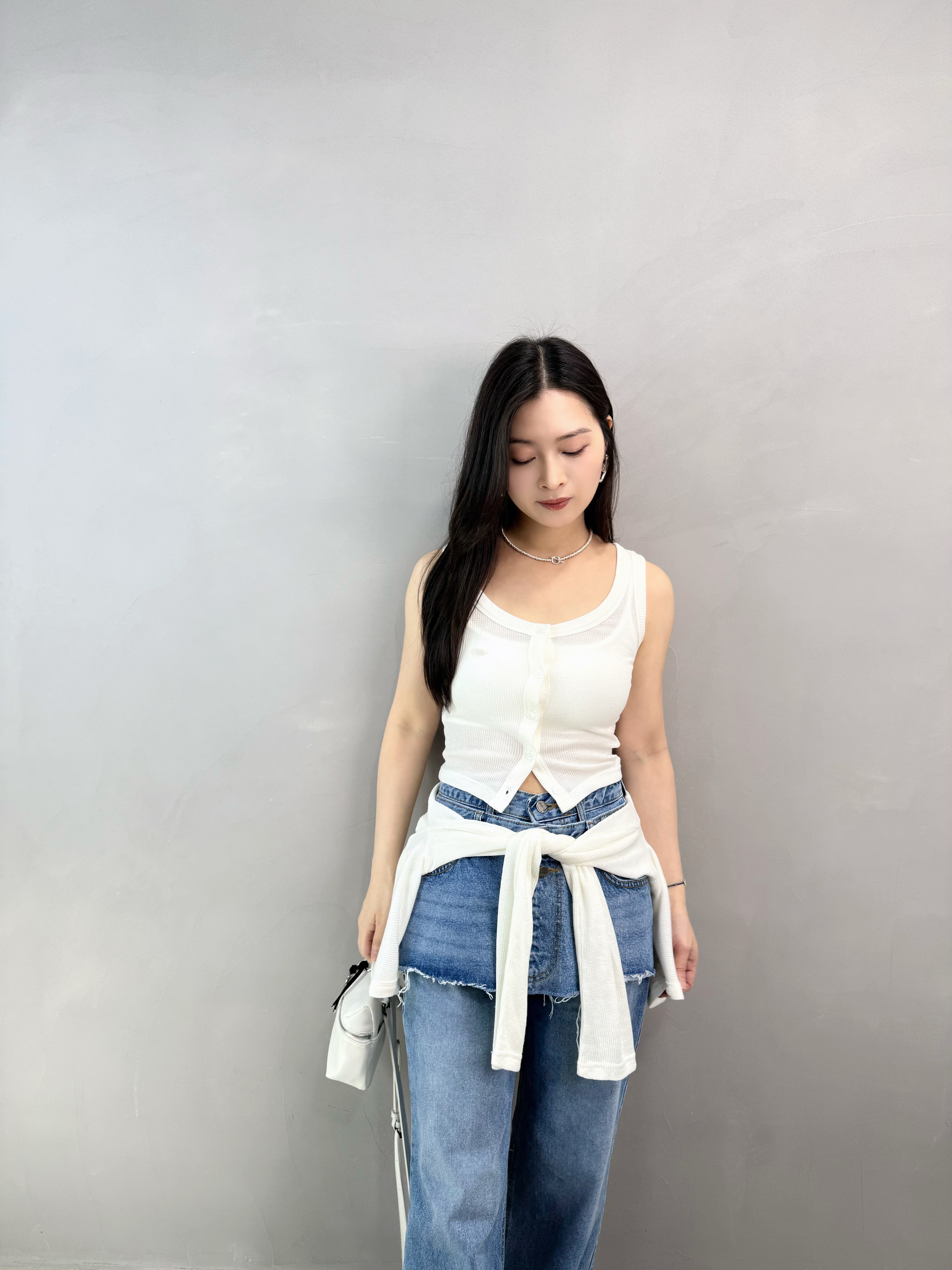 M63 格仔紋背心+刺繡外套set