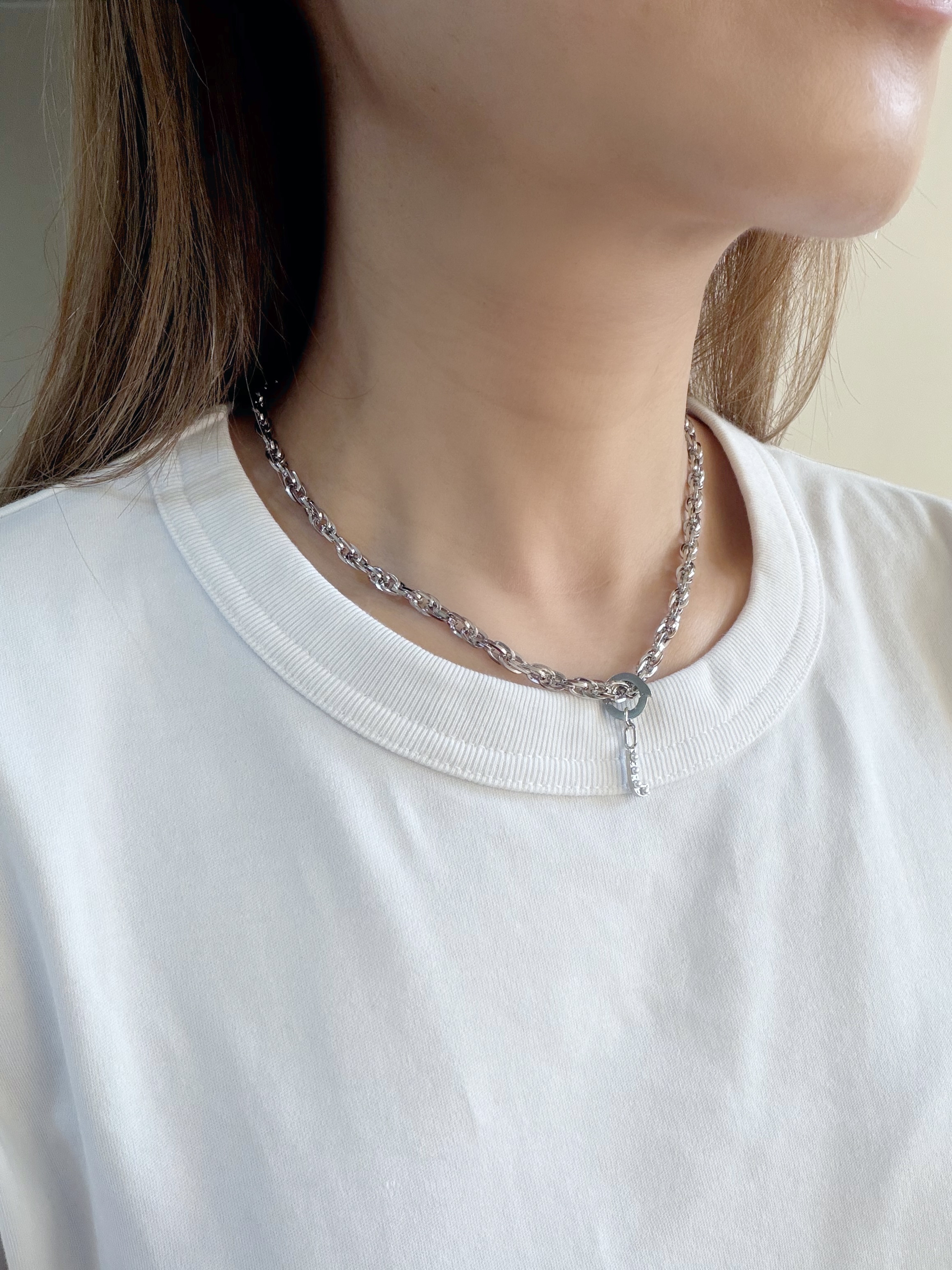 復古珍珠字母手鍊/頸鍊 銀色8mm鍊