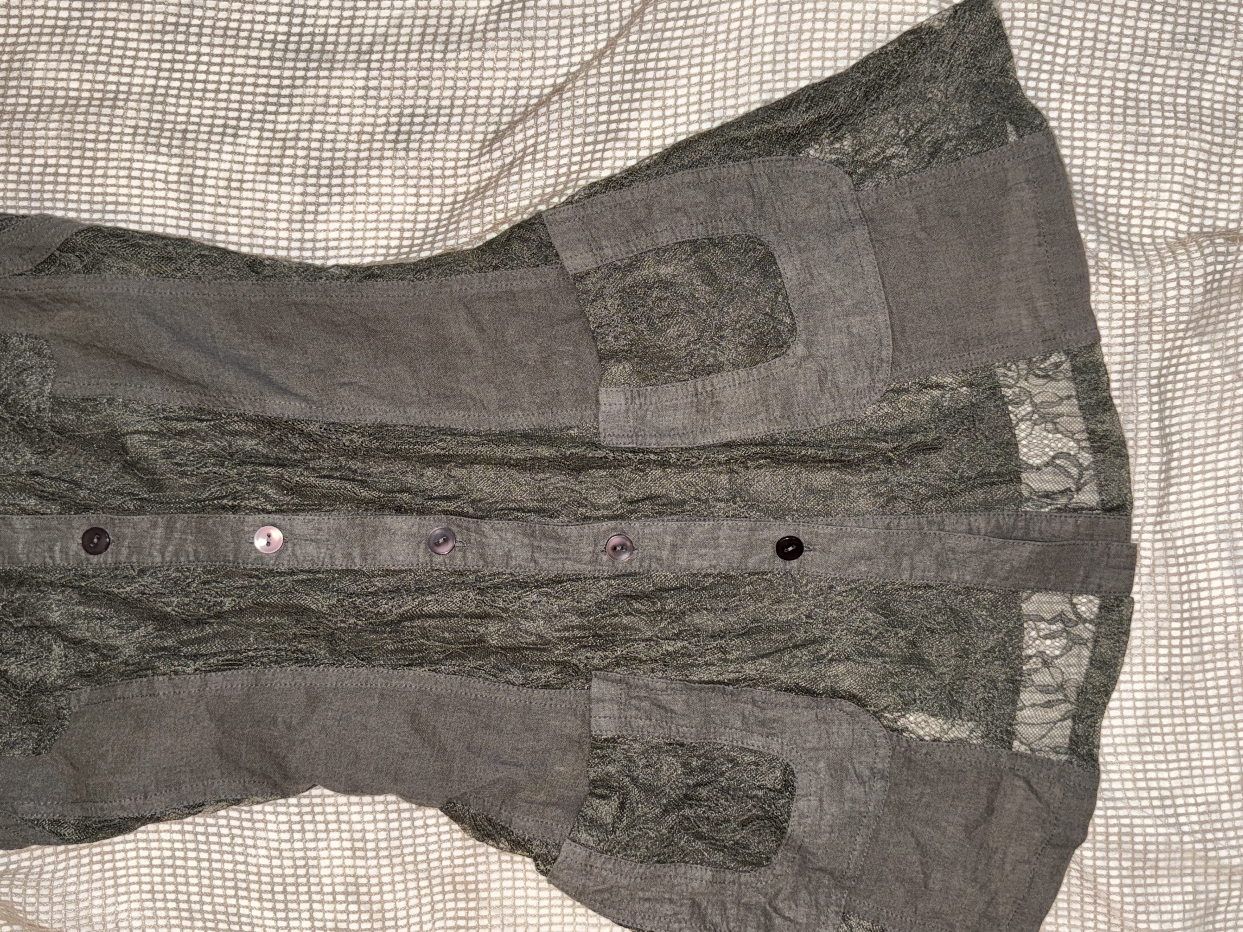  Sleeveless Button-down Dress with Lace Trim