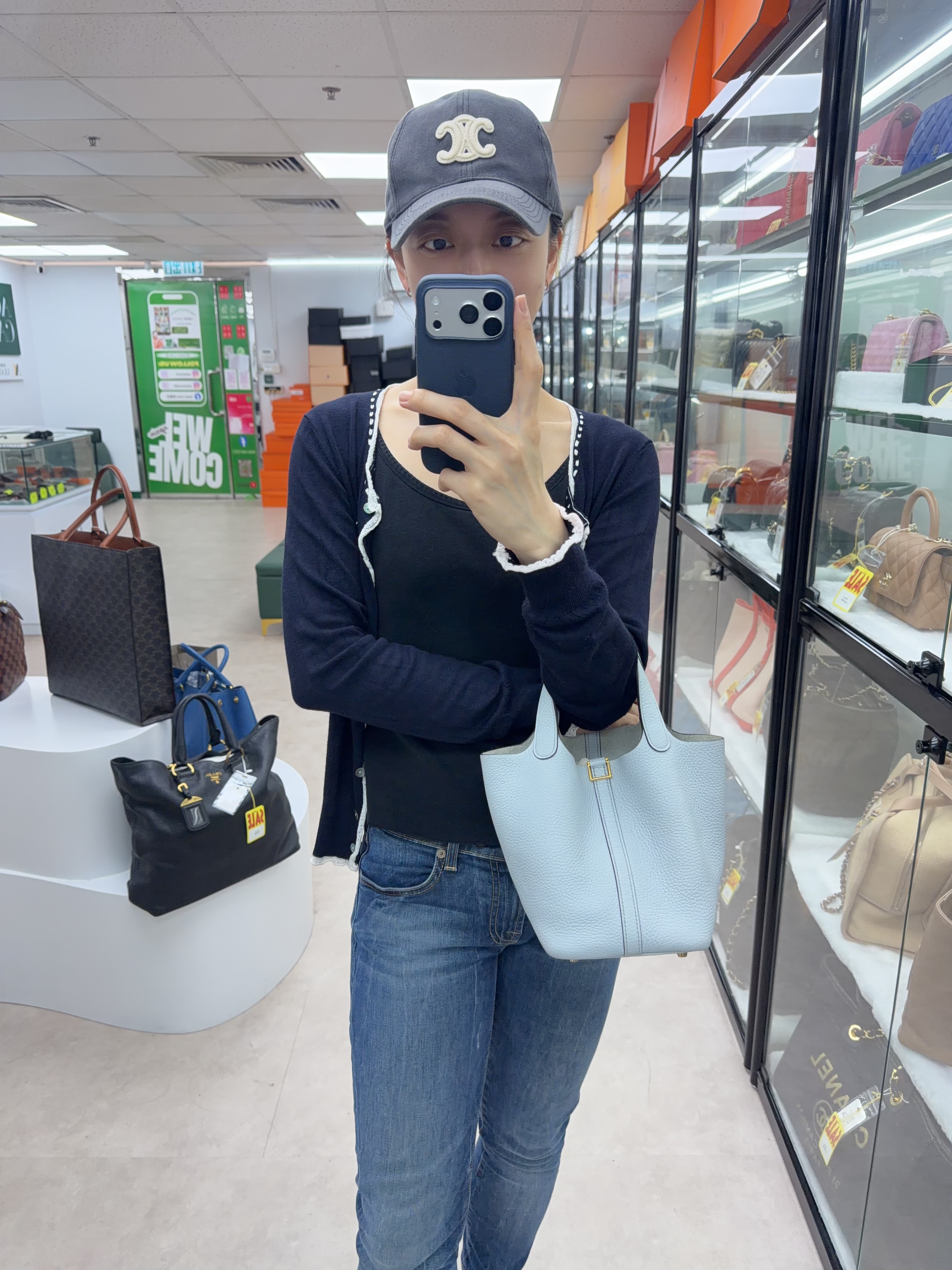 Hermes 🤍PRE OWNED P18 菜籃子 Y stamp baby blue 聖杯藍 有塵袋🩵