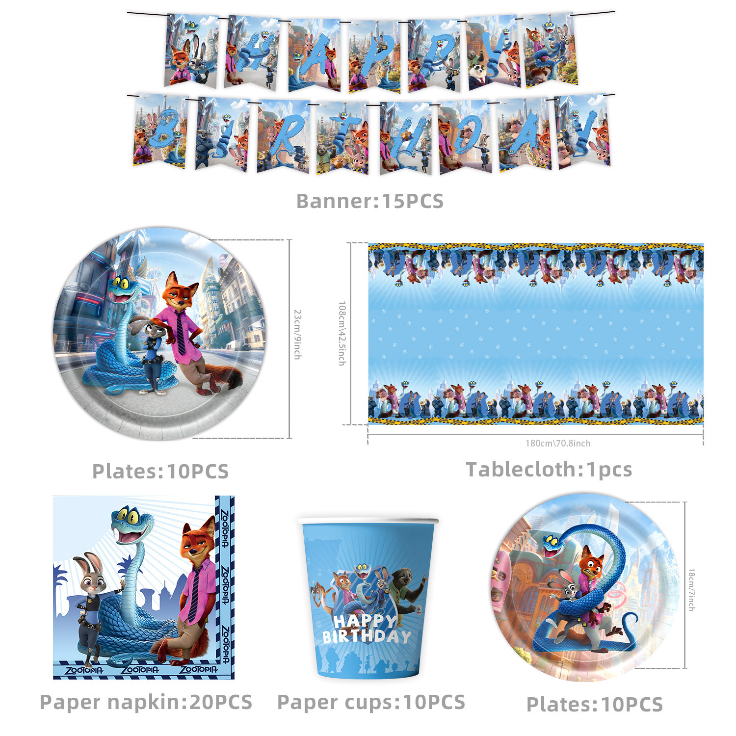 優秀大都會（Zootopia）生日派對餐具套裝｜兔仔警官朱迪・狐狸阿力 Party Decorations｜香港現貨