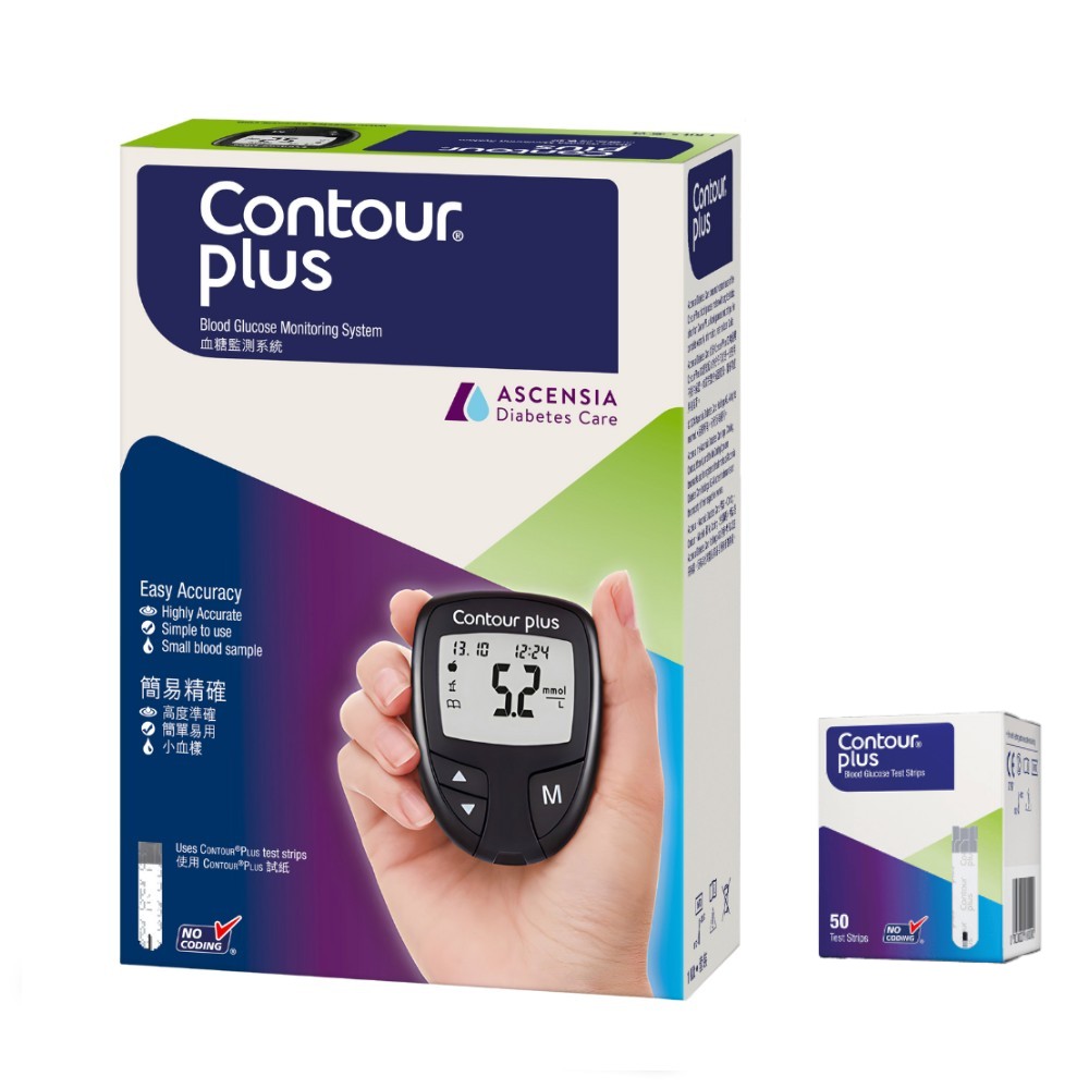 瑞士 Ascensia Contour Plus 血糖試紙 (50塊/盒) (日本製造)  +血糖機