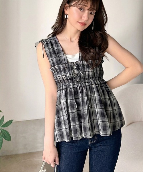 袖緞帶褶襉背心【JT039】