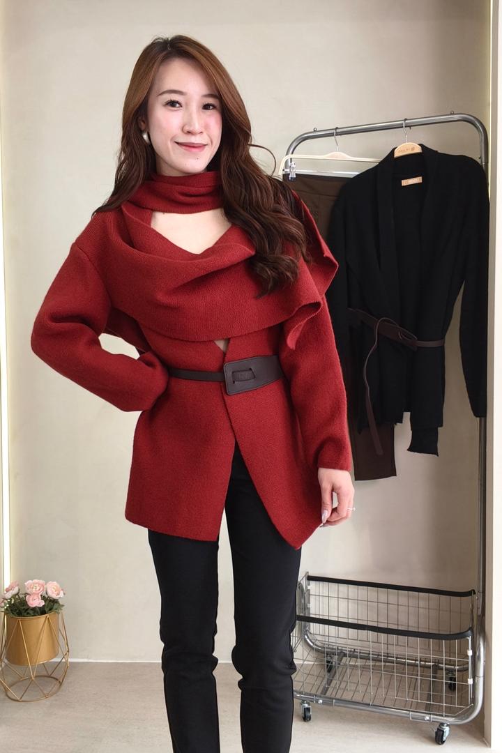 932 Draped Collar Belted Statement Jacket