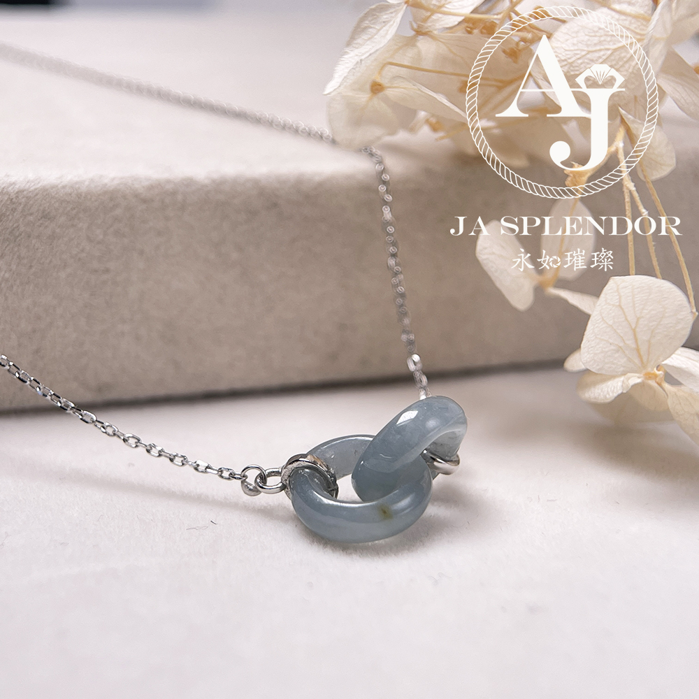 JN-2242 天然翡翠A玉 時尚愛你一生雙環吊墜連項鏈