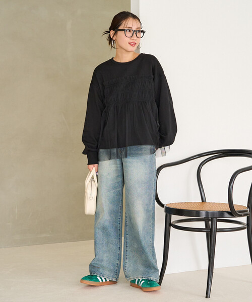 薄紗褶皺拼接衛衣