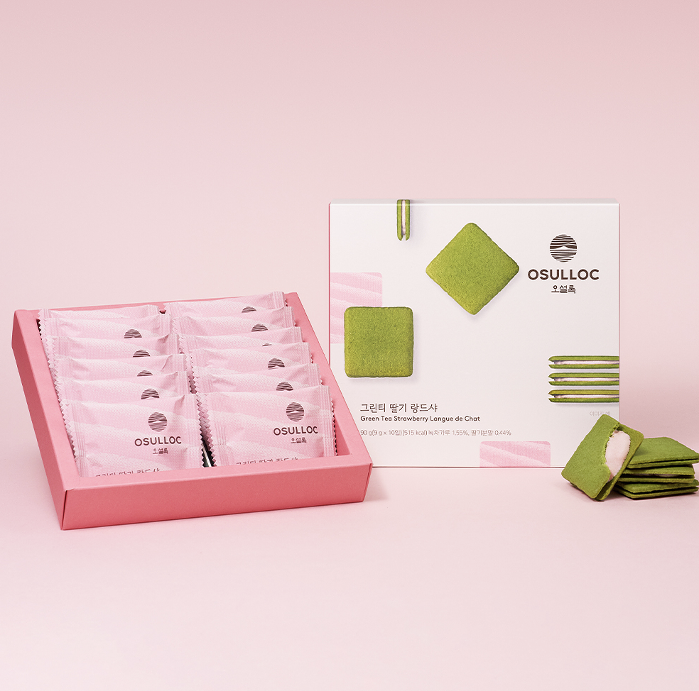 韓國 OSULLOC 濟州島抹茶 草莓夾心 法式脆餅 100g/盒｜Green Tea Strawberry Langue de Chat