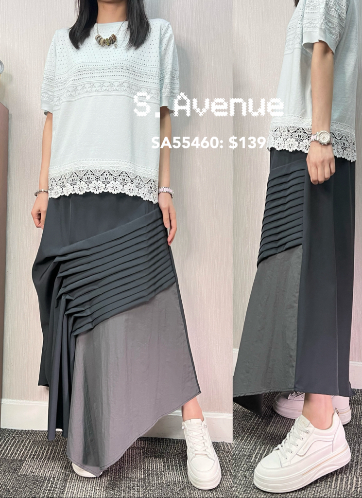 SA55460: 橡筋腰側壓撍不規則長裙