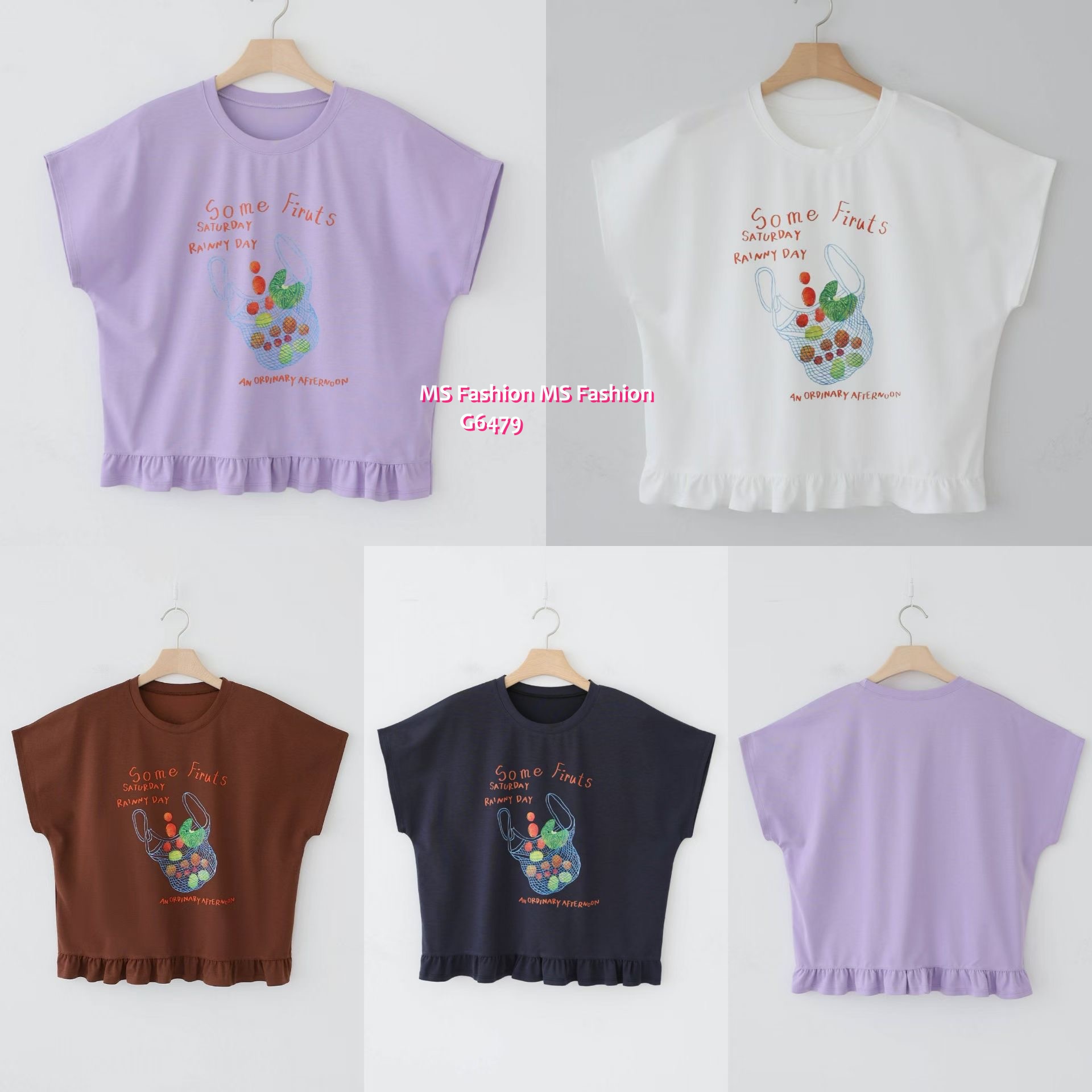 G6479 靚print ruffle腳top