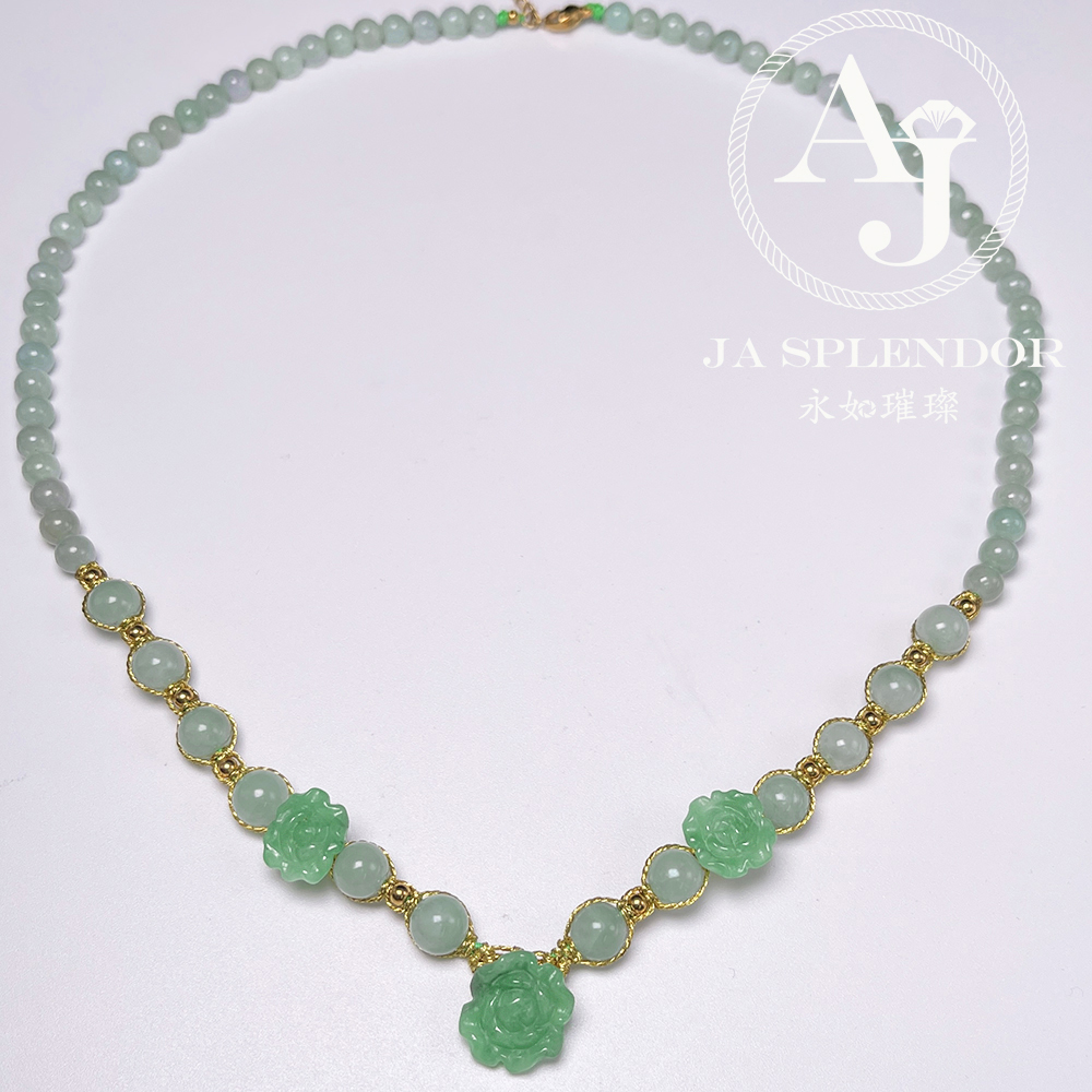 JN-2742,45,46 ,651 天然翡翠A玉-花開富貴立體雕花項鏈