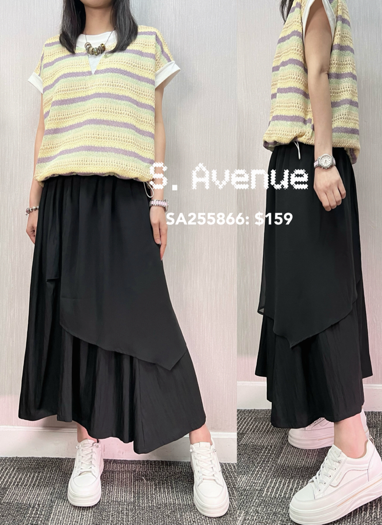 SA255866: 橡筋腰拼雪紡有撍不規則裙