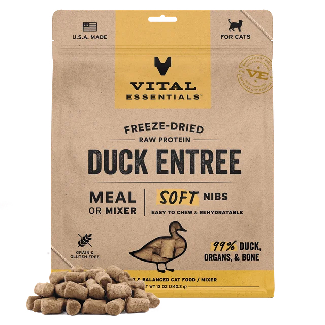 Vital Essentials 凍乾脫水生肉 貓主糧肉粒（鴨肉味）12 Oz