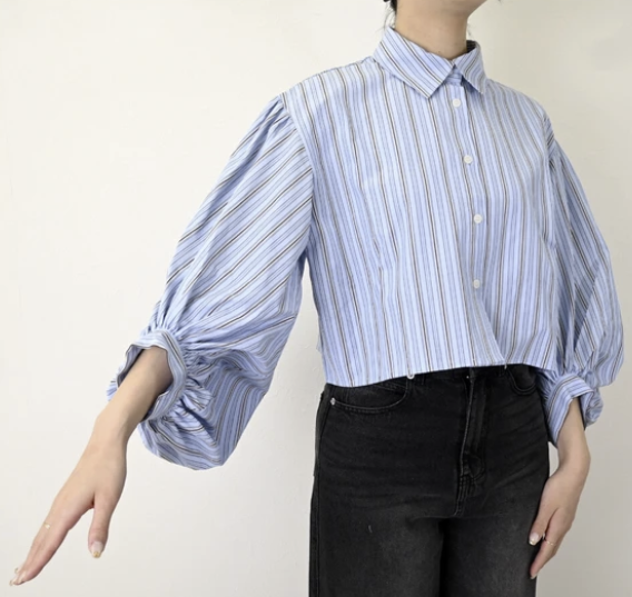 多比條紋蓬袖襯衫 - 2026 流行穿搭  長䄂襯衫 春夏時尚穿搭 柔軟舒適 日常穿搭 易於配搭 日本直送   #JP-I-260030