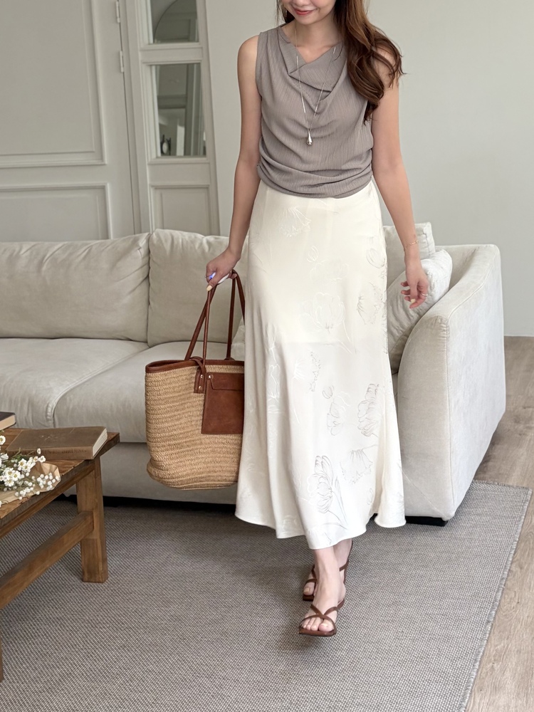Draped Sleeveless Top (Dark Beige)